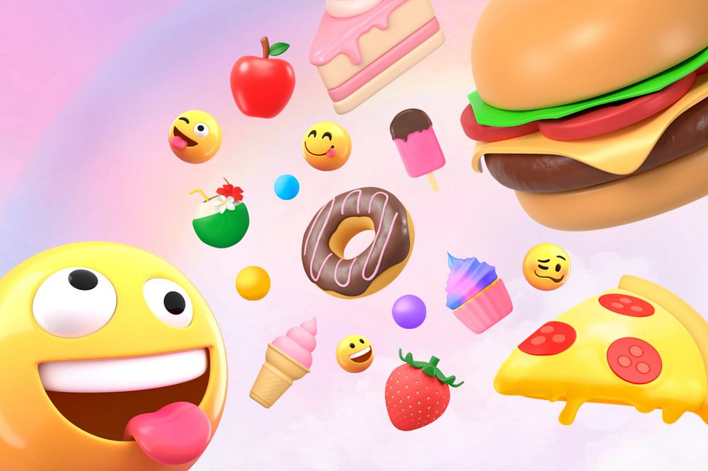 3D emoticon eating fast food illustration, editable design