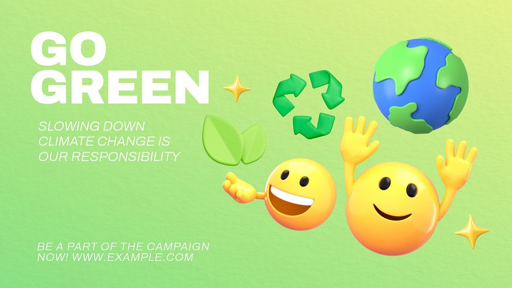 Go green blog banner template, 3D emoticon editable design 