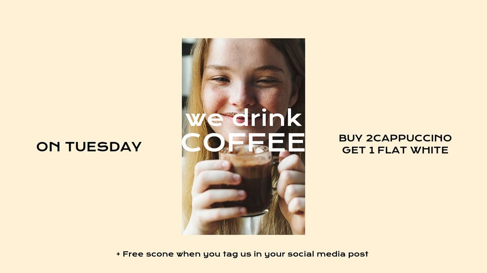 Coffee shop blog banner template, editable text & design