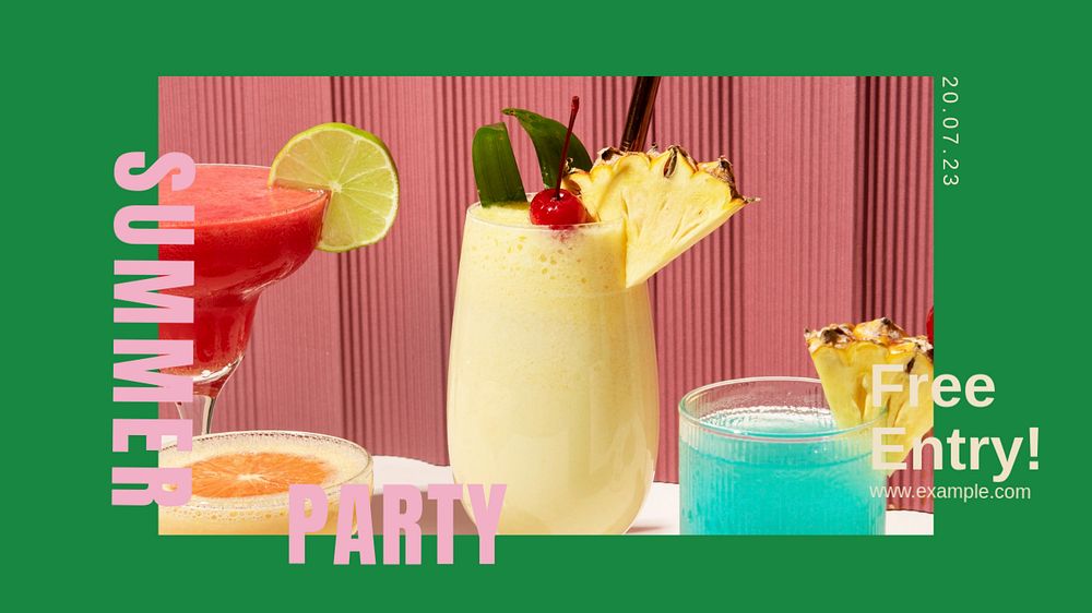 Summer party blog banner template, editable text & design