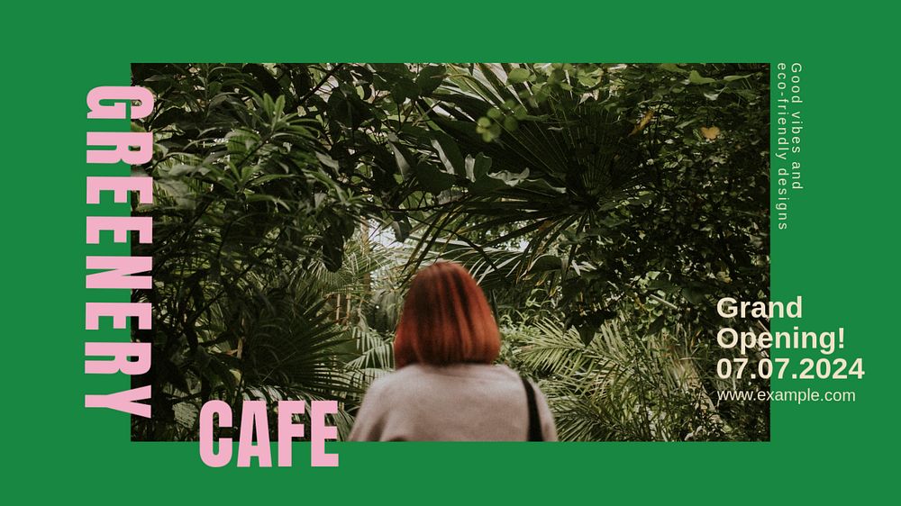 Green cafe blog banner template, editable text & design