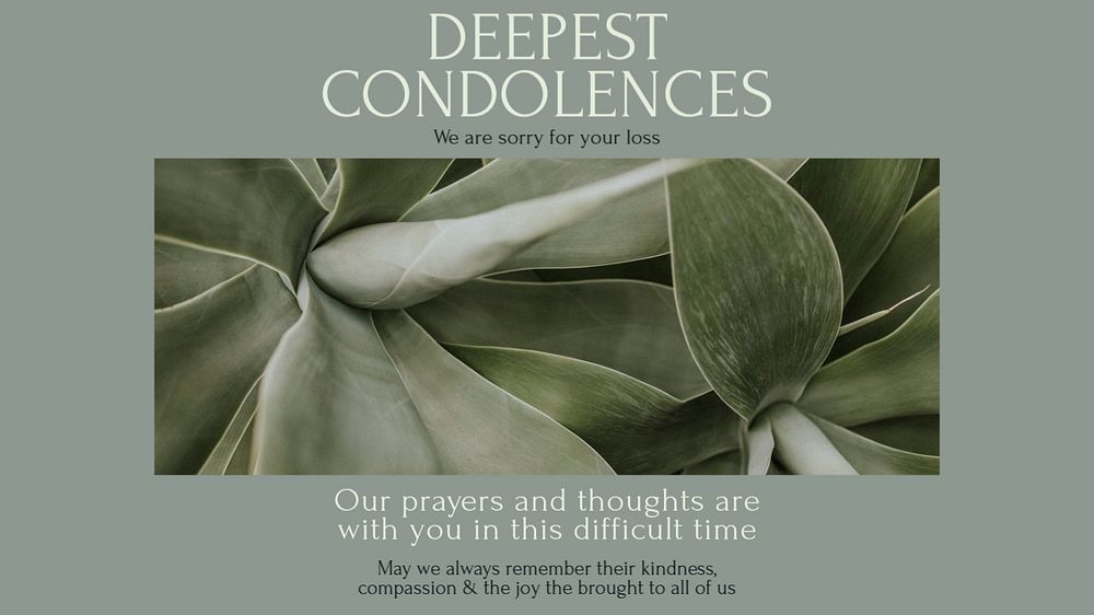 Deepest condolences Facebook cover template, editable design