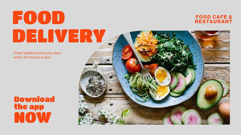 Food delivery blog banner template, editable text & design