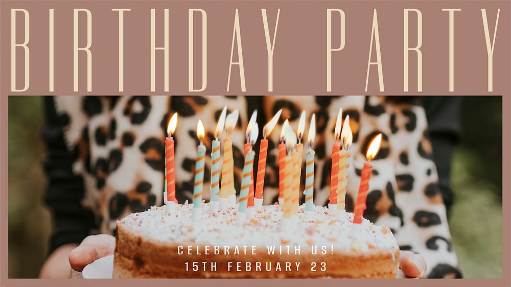 Birthday party blog banner template, editable text & design