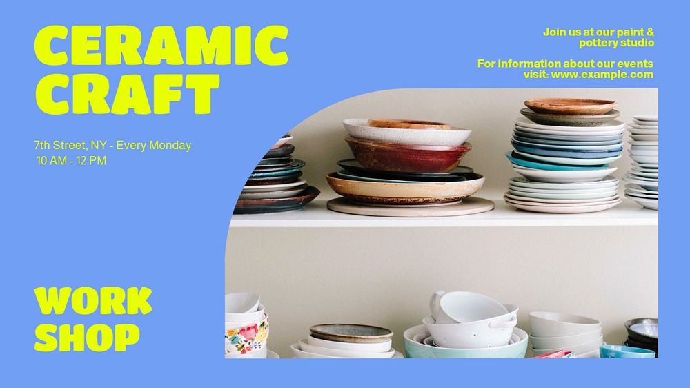 Ceramic craft workshop blog banner template, editable text & design