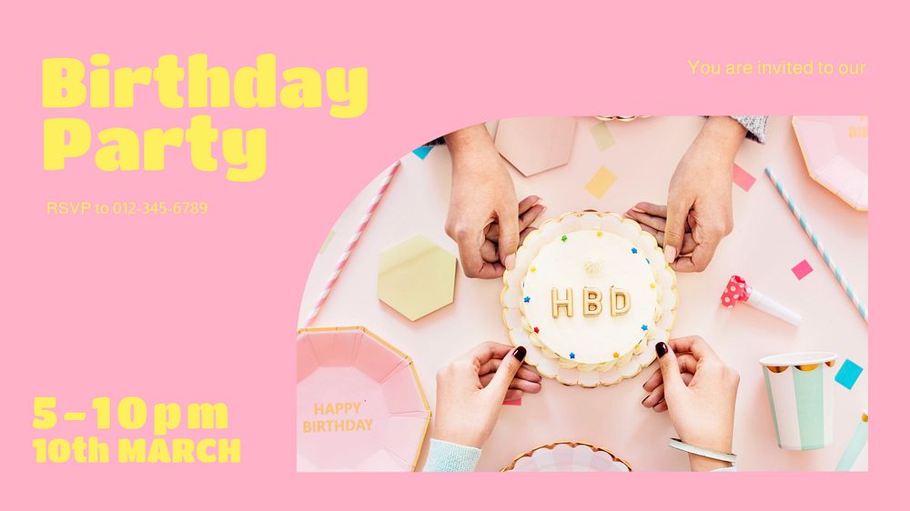 Birthday party blog banner template, editable text & design