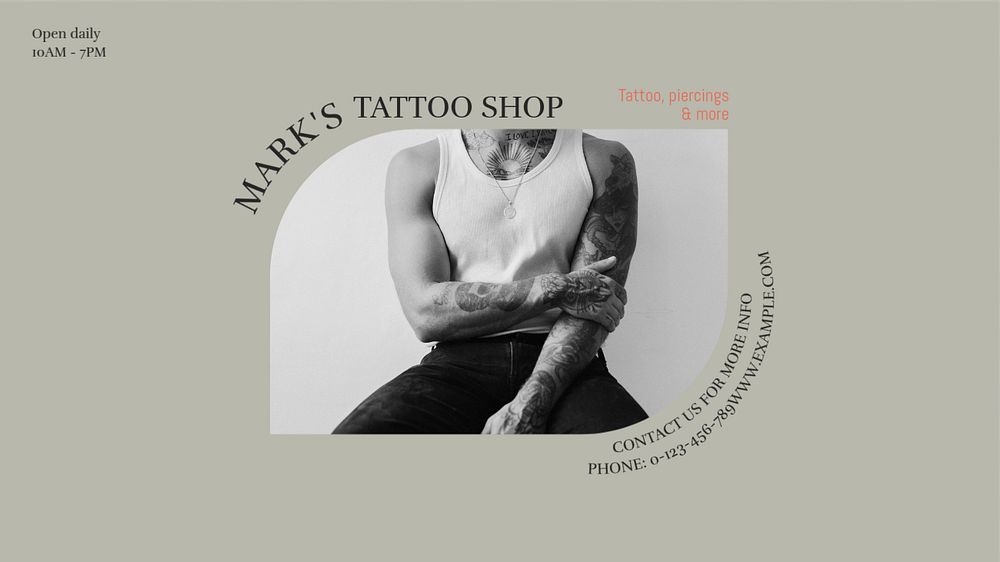 Tattoo shop blog banner template, editable design