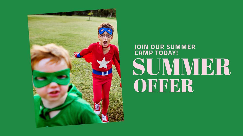 Summer camp blog banner template, editable text & design