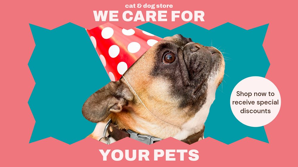 Pet store blog banner template, editable text & design