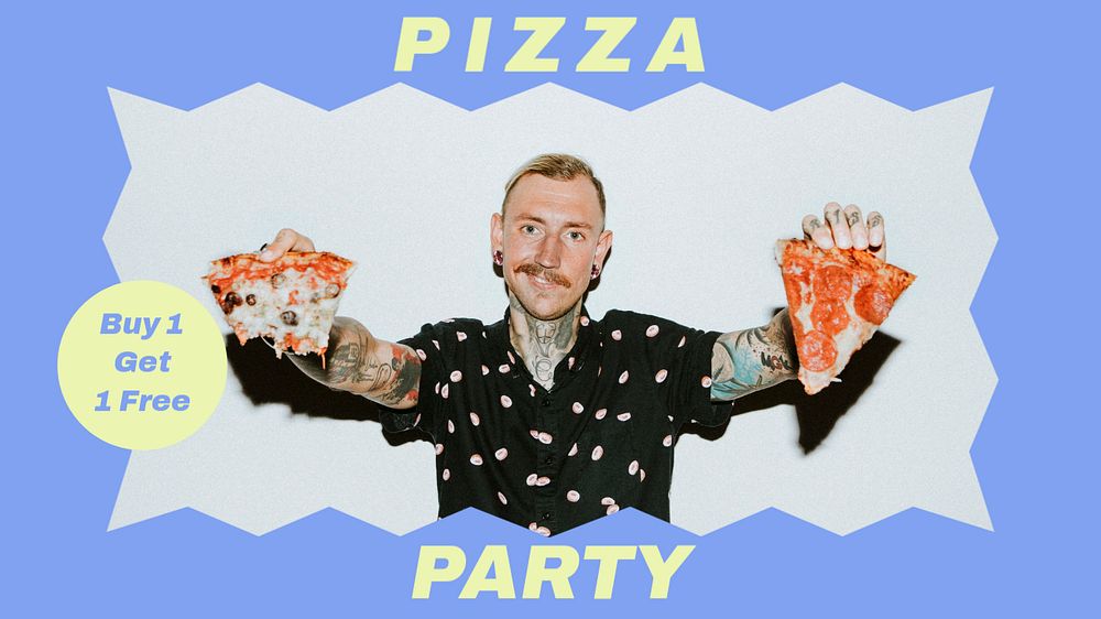 Pizza party blog banner template, editable text & design