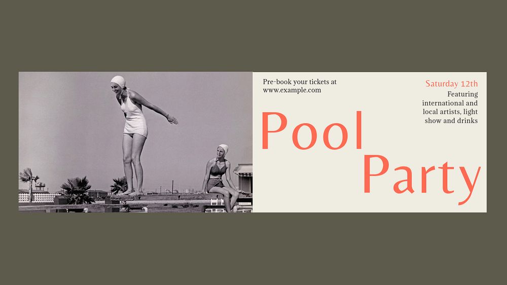 Pool party Facebook cover template, editable design