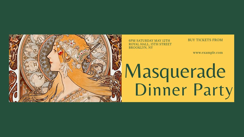 Masquerade dinner party Facebook cover template, editable design