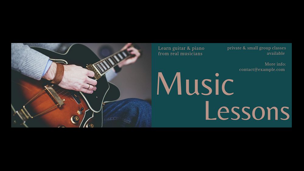 Music lessons Facebook cover template, editable design