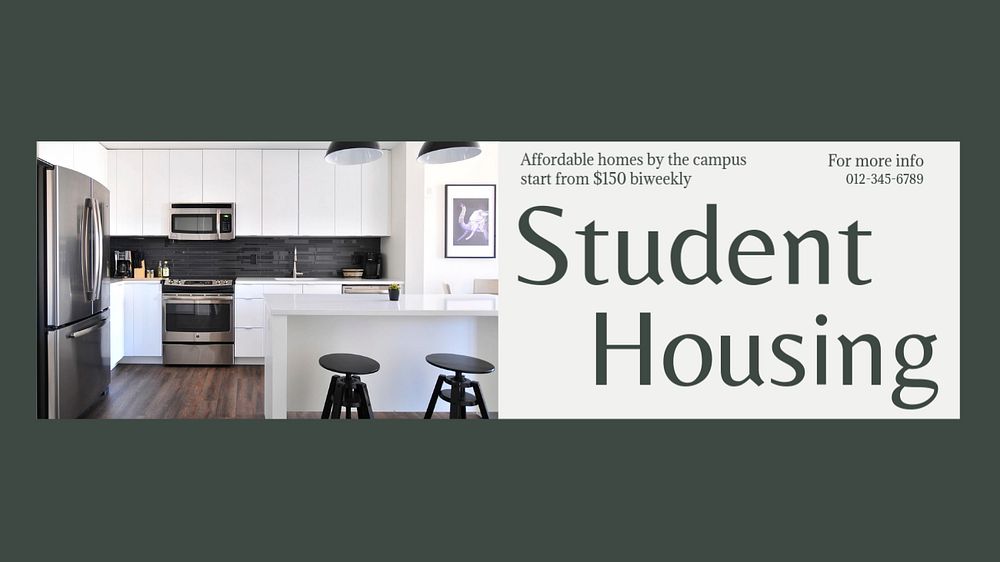 Student housing Facebook cover template, editable design