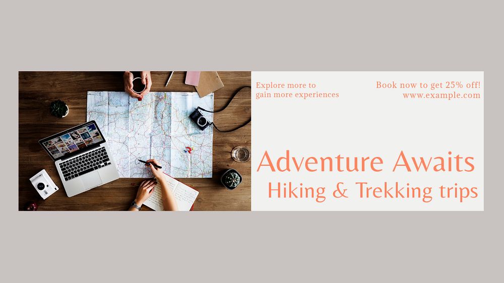 Hiking trips Facebook cover template, editable design