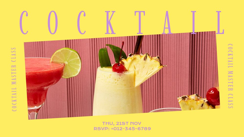 Cocktail class blog banner template, editable text & design