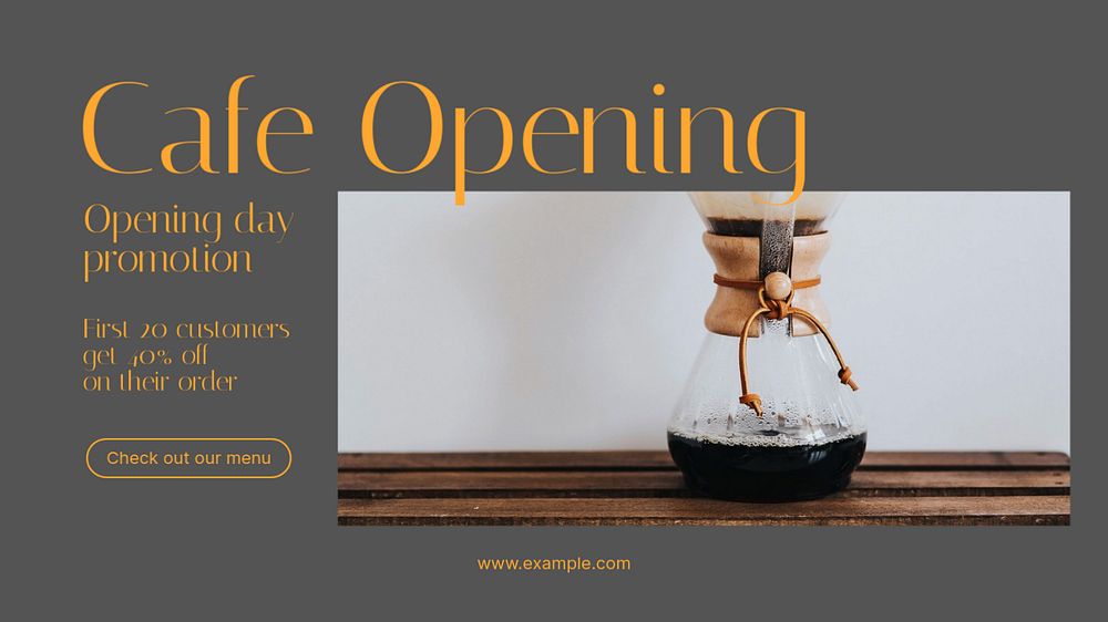 Cafe opening blog banner template, editable text