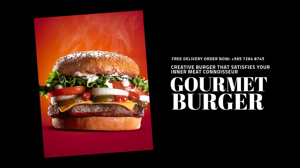 Gourmet burger blog banner template, editable text & design