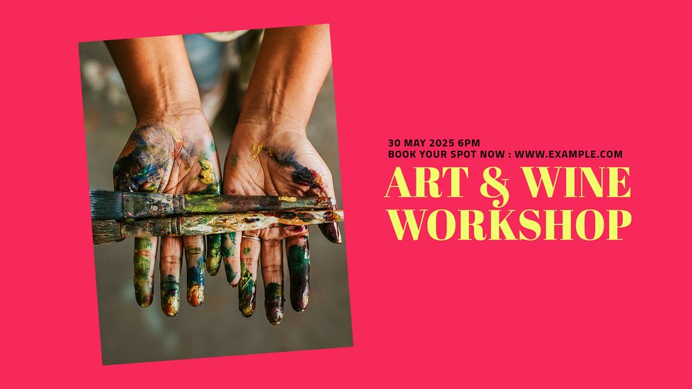 Art & wine workshop blog banner template, editable text & design