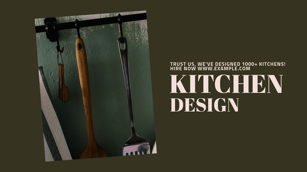 Kitchen design blog banner template, editable text & design