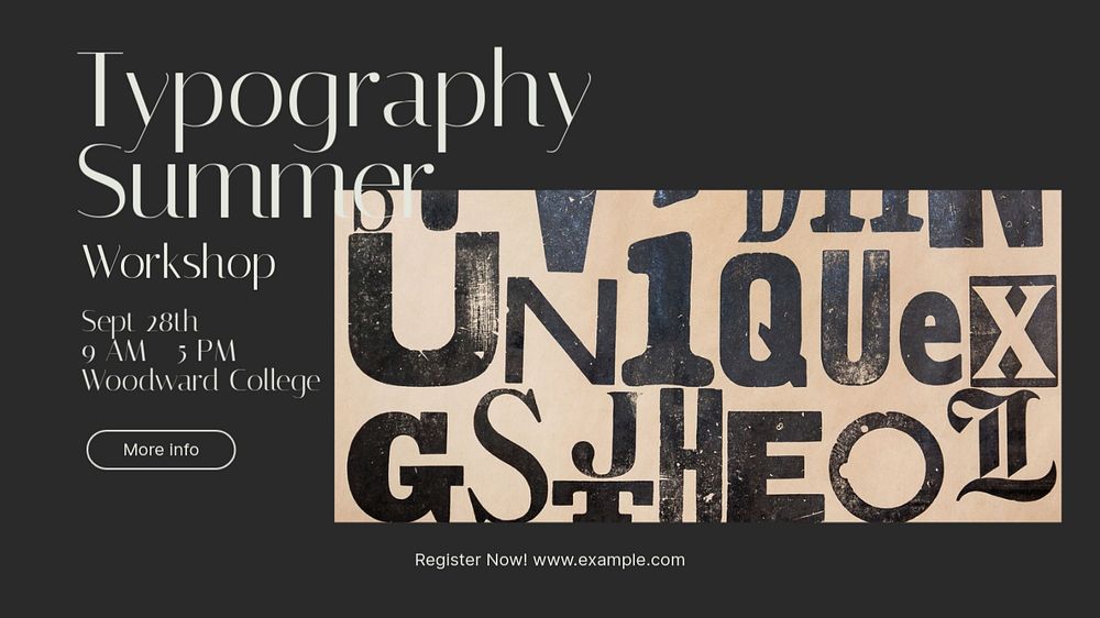 Typography workshop blog banner template, editable text