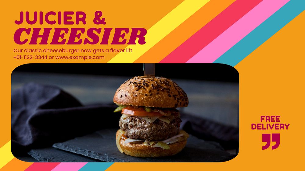 Cheeseburger shop blog banner template, editable text & design