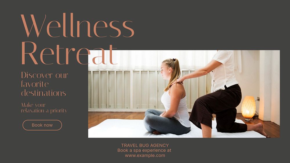 Wellness retreat blog banner template, editable text