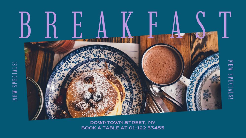 Breakfast menu blog banner template, editable text & design