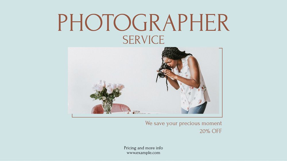 Photographer service blog banner template, editable design