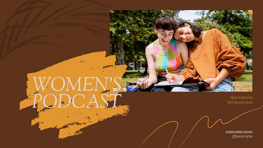 Woman's podcast blog banner template, editable text