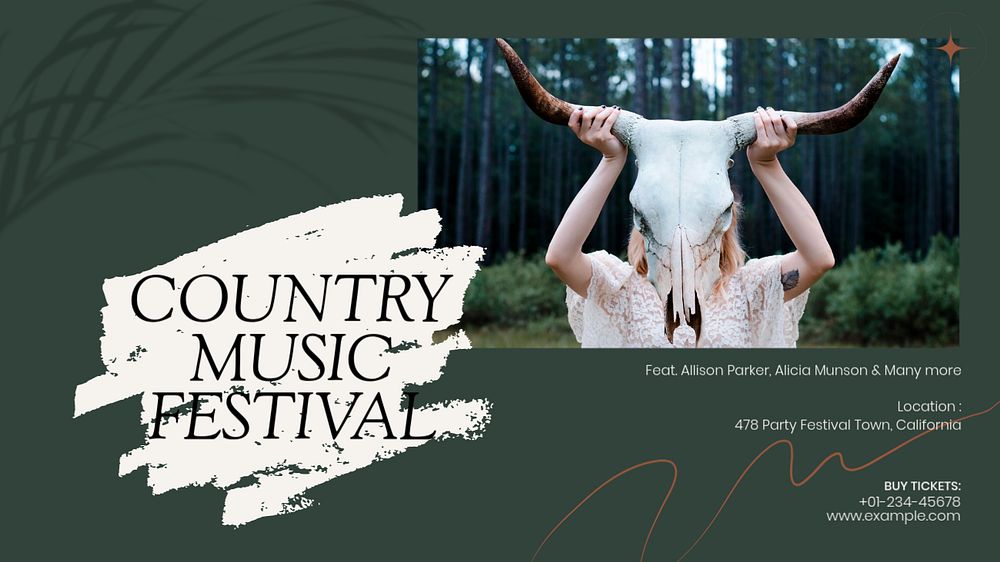 Country music festival blog banner template, editable text