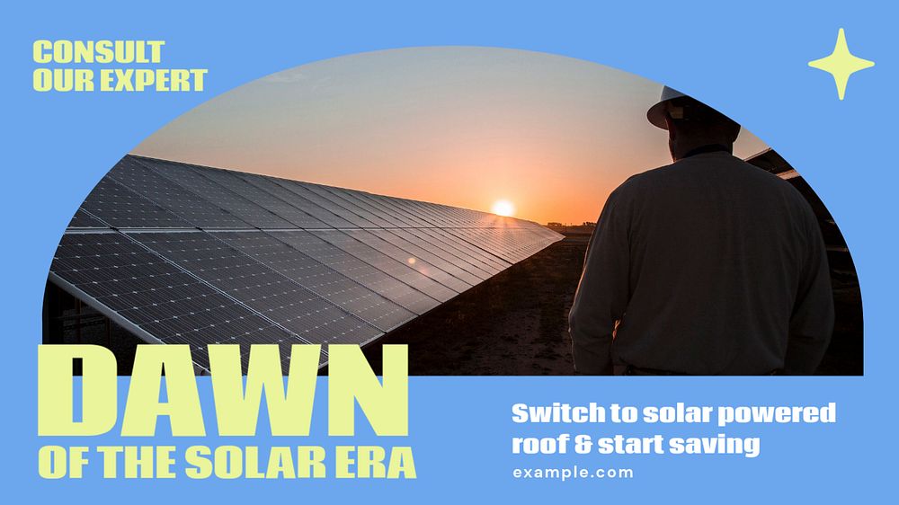 Solar power blog banner template, editable text & design