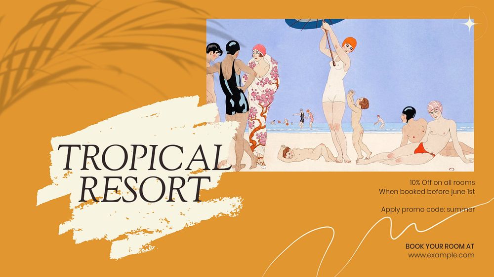 Tropical resort blog banner template, editable text