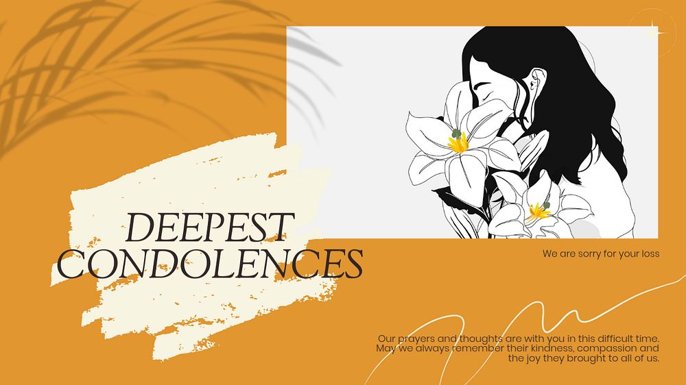 Deepest condolences blog banner template, editable text