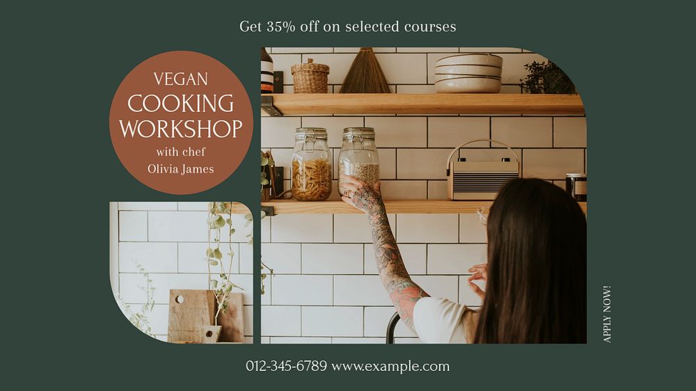 Vegan cooking blog banner template, editable design