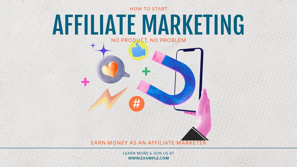 Affiliate marketing blog banner template, editable text & design