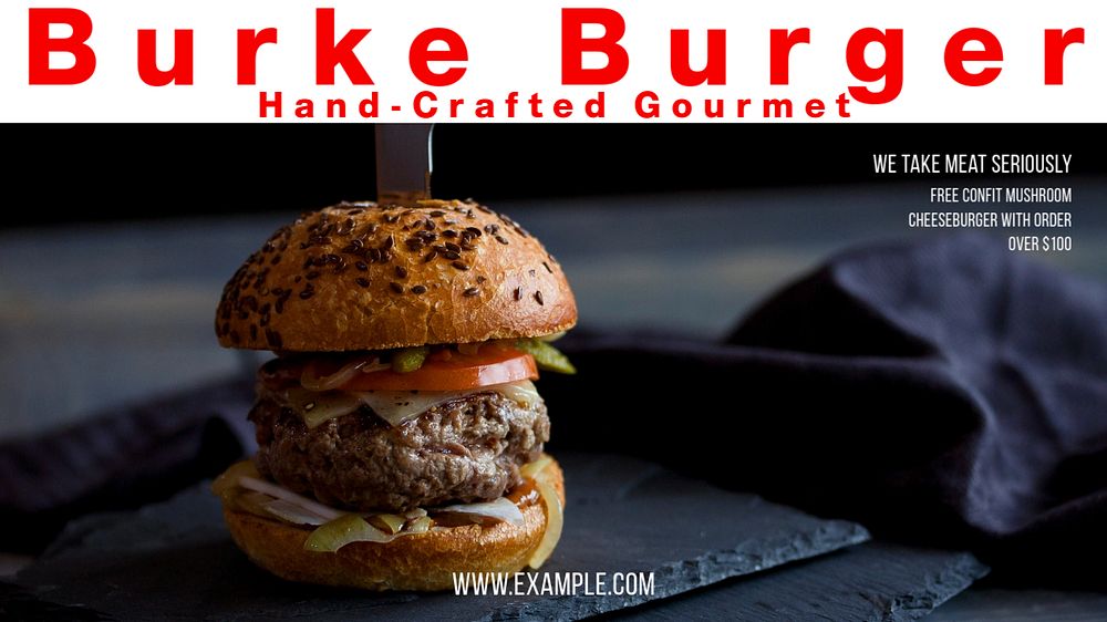 Gourmet burger blog banner template, editable text & design