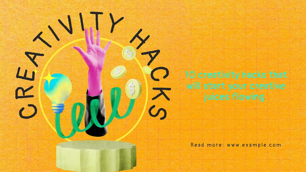 Creativity hacks blog banner template, editable text & design