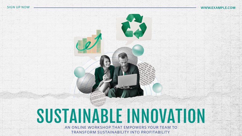 Sustainable innovation workshop blog banner template, editable text & design