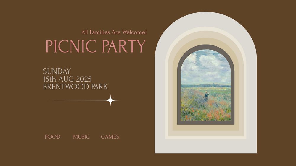 Picnic party blog banner template, editable text