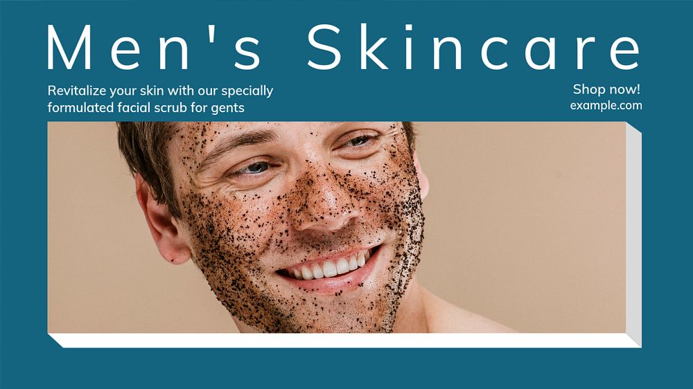 Men's skincare blog banner template, editable text & design