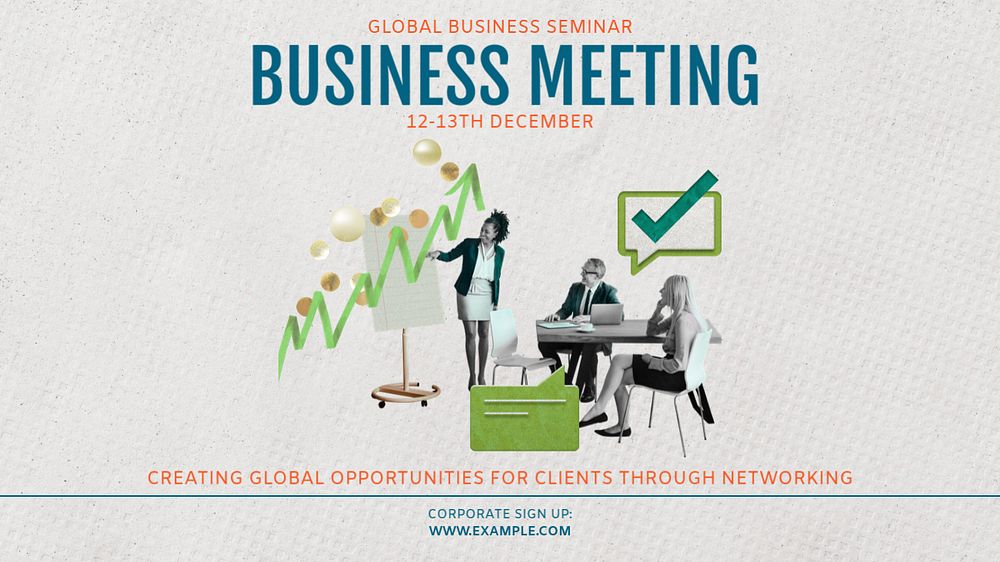 Business meeting blog banner template, editable text & design