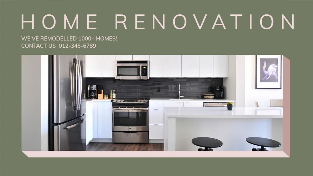 Home renovation service blog banner template, editable text & design