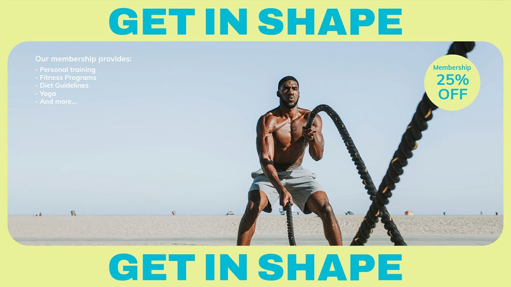 Get in shape blog banner template, editable text & design