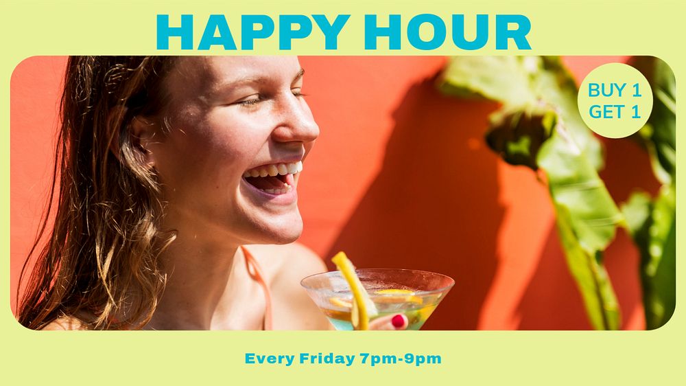 Happy hour blog banner template, editable text & design