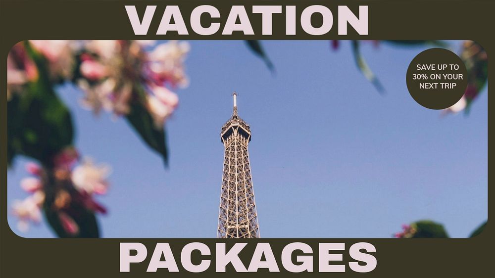 Vacation packages blog banner template, editable text & design