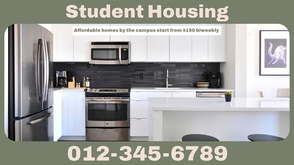 Student housing blog banner template, editable text & design