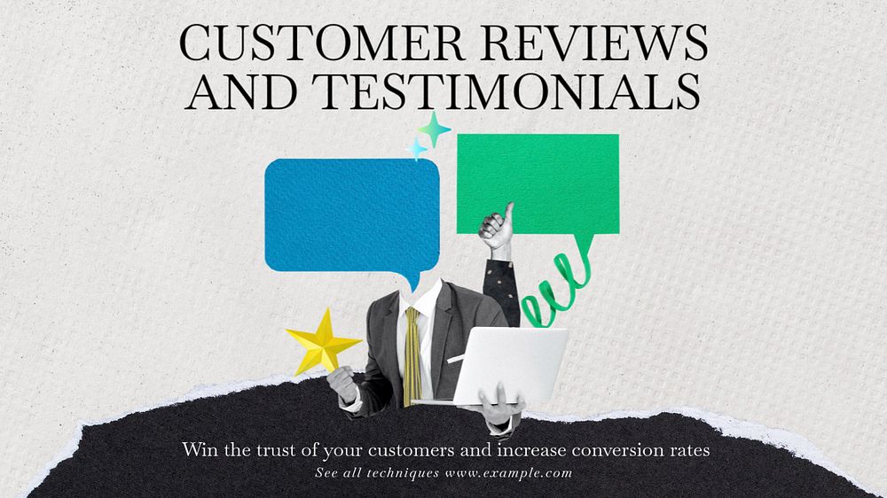 Customer reviews blog banner template, editable text & design