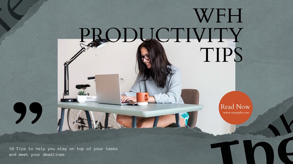 WFH productivity tips blog banner template, editable text