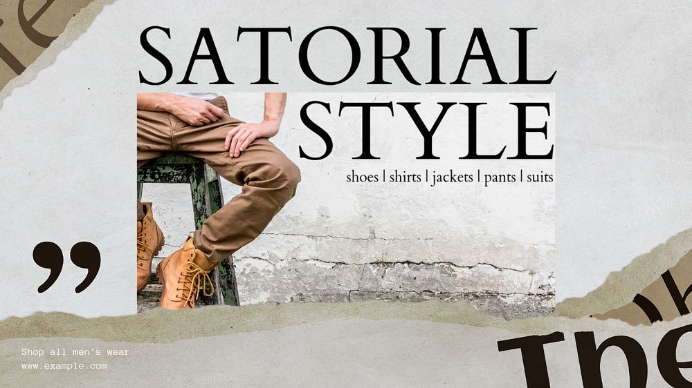 Sartorial fashion blog banner template, editable text